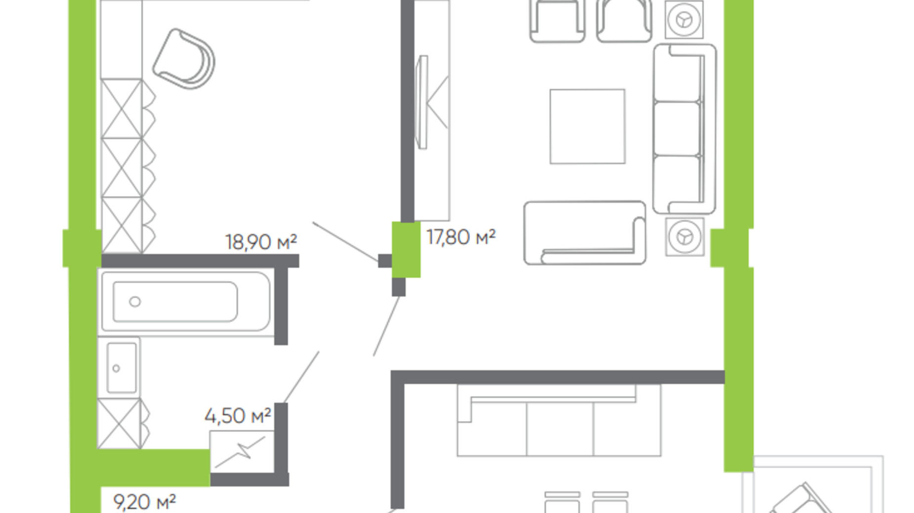 Планировка 2-комнатной квартиры в ЖК Оселя парк 75.5 м², фото 388698