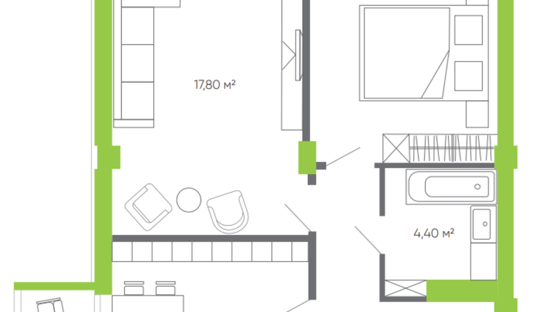 Планировка 2-комнатной квартиры в ЖК Оселя парк 74.8 м², фото 388719