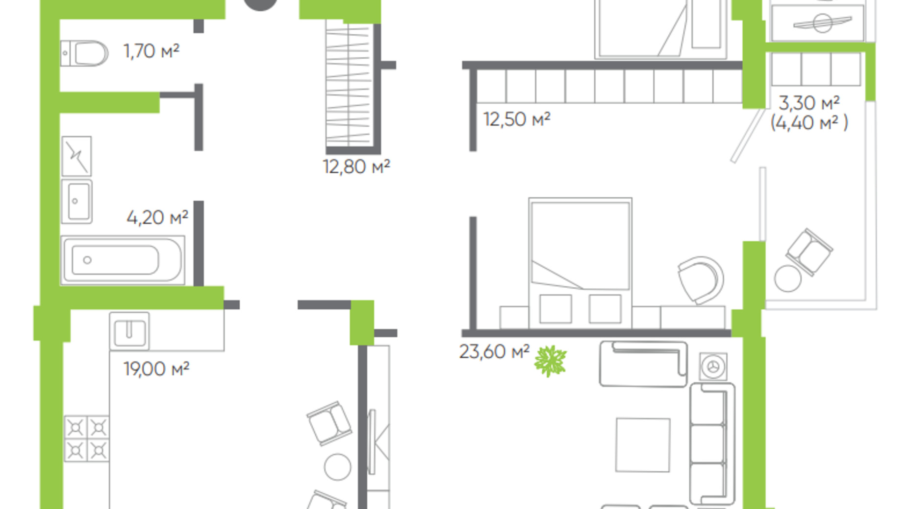 Планировка 3-комнатной квартиры в ЖК Оселя парк 96.2 м², фото 388750