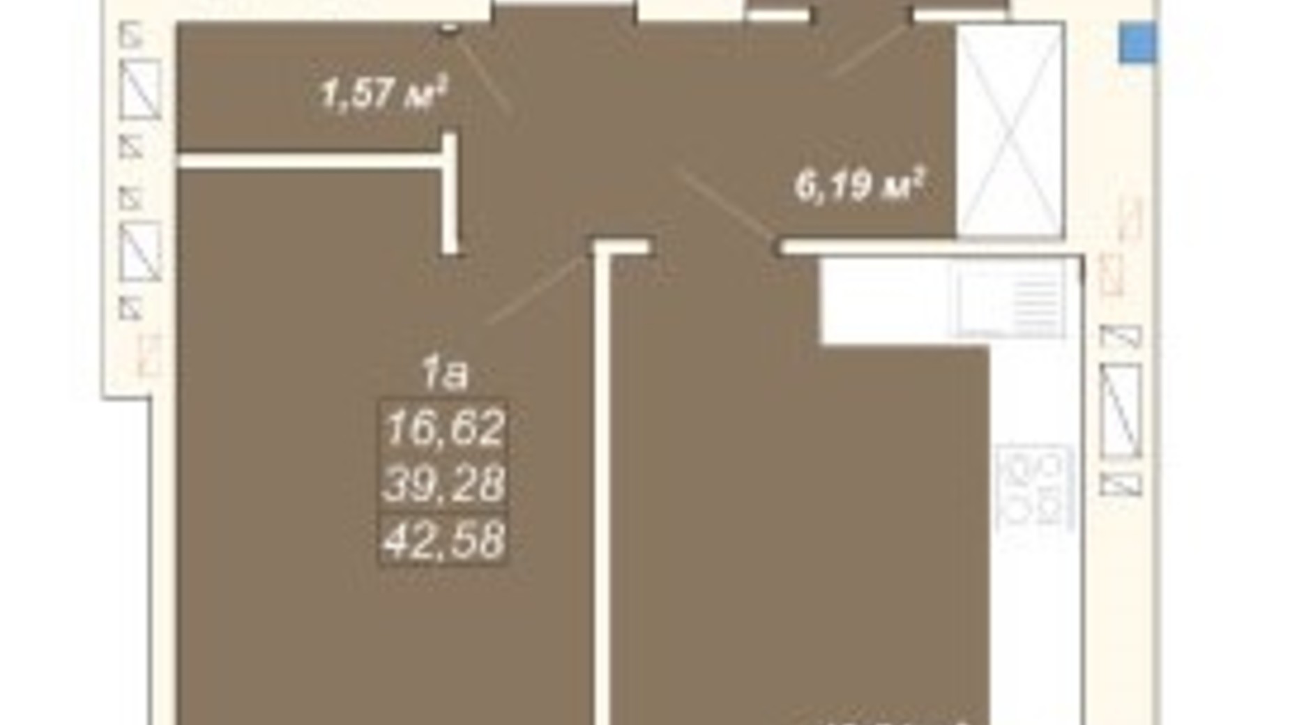 Планування 1-кімнатної квартири в ЖК Атмосфера 42.58 м², фото 388943