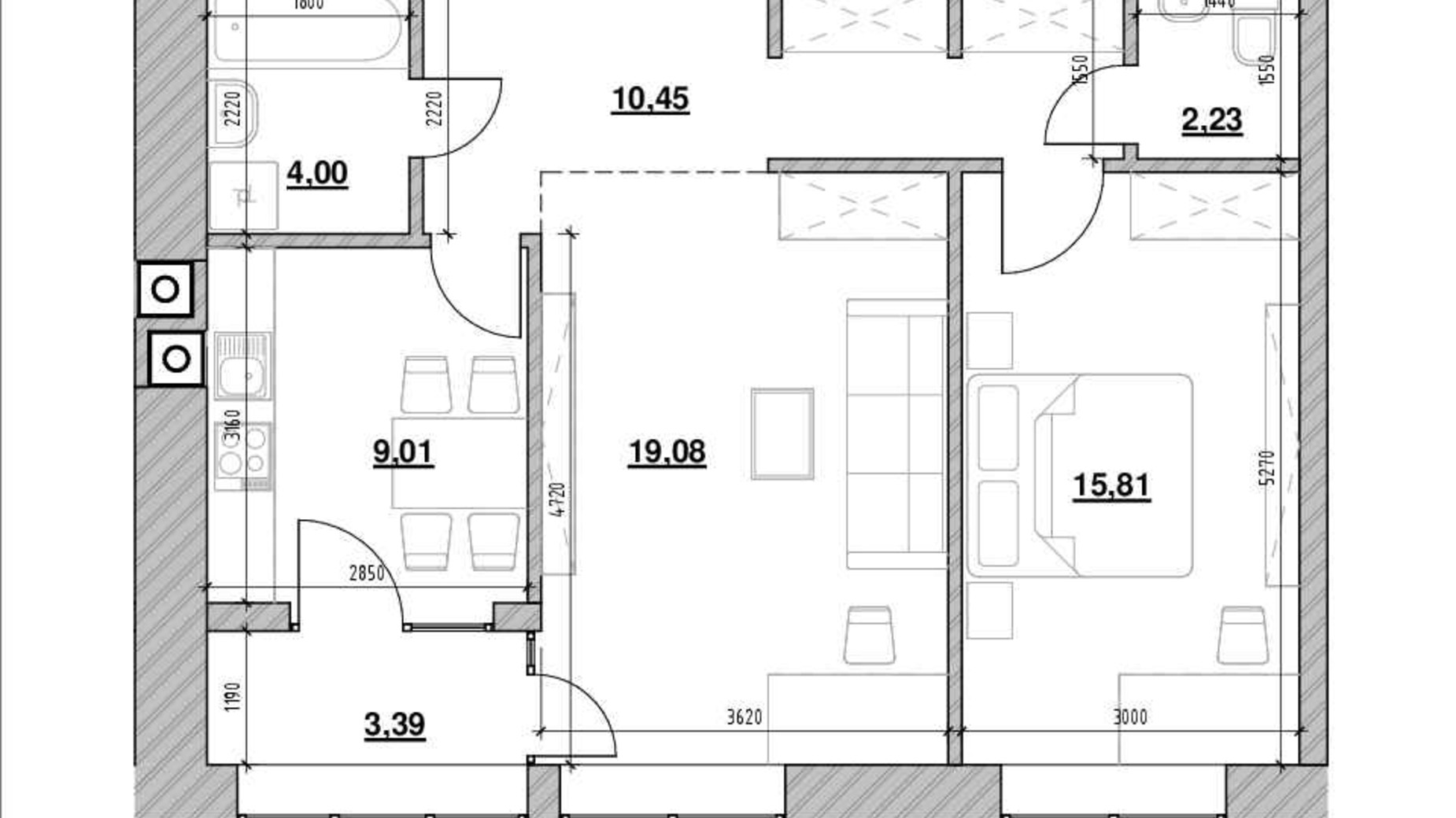 Планировка 2-комнатной квартиры в ЖК Компаньон 63.97 м², фото 389096