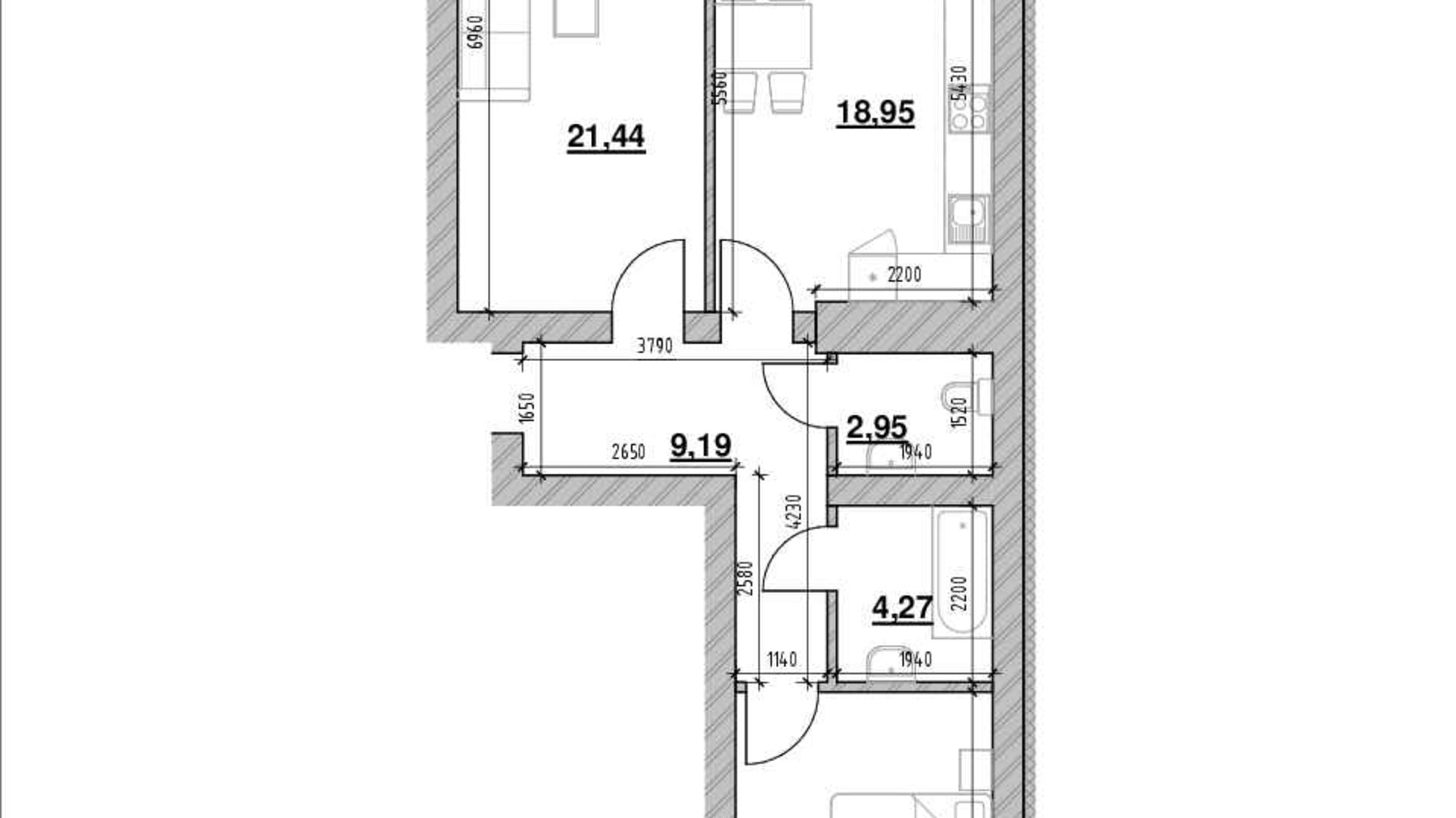Планировка 2-комнатной квартиры в ЖК Шенген 75.46 м², фото 389187