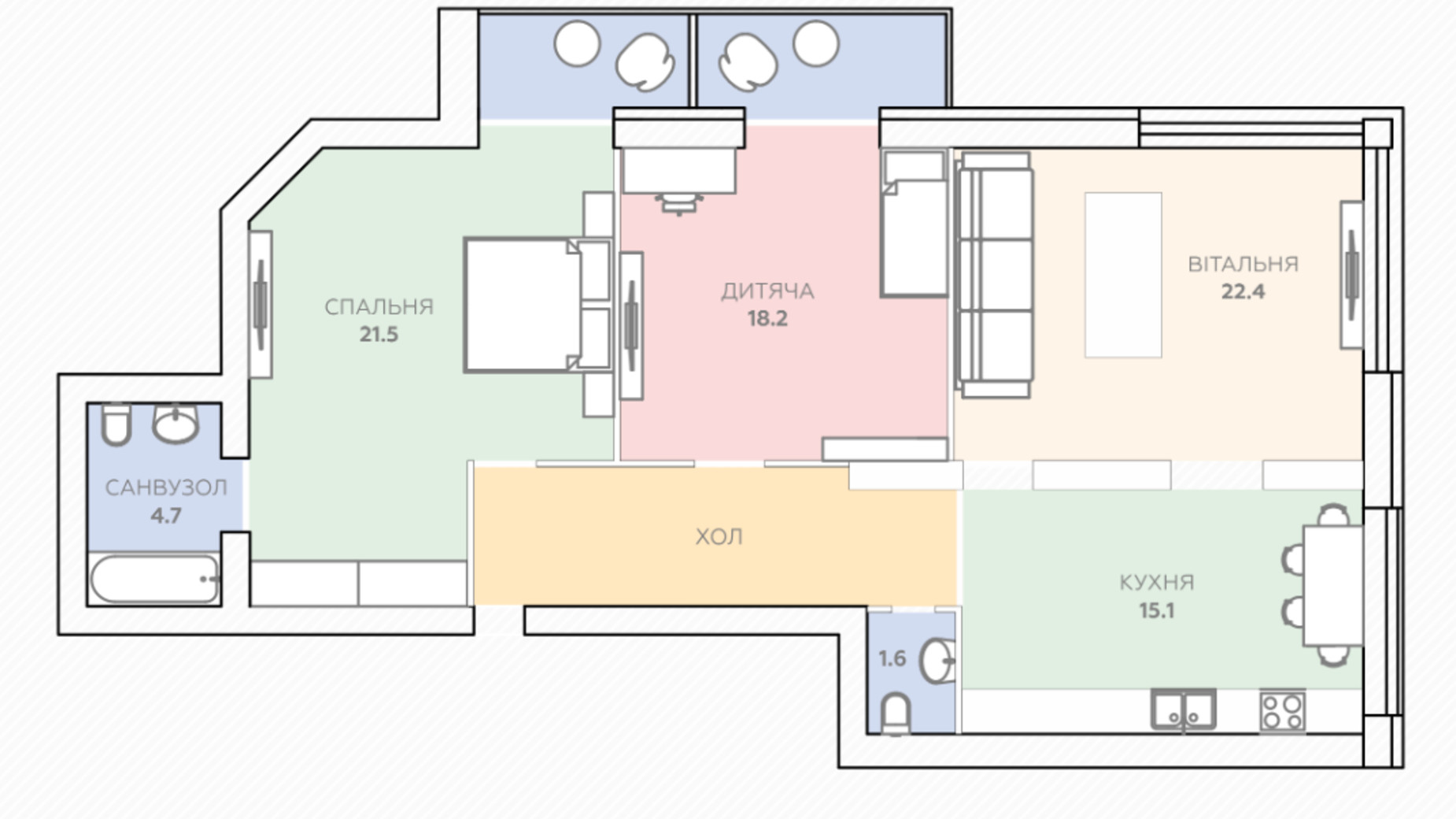 Планировка 3-комнатной квартиры в ЖК Яровица 108.9 м², фото 389694