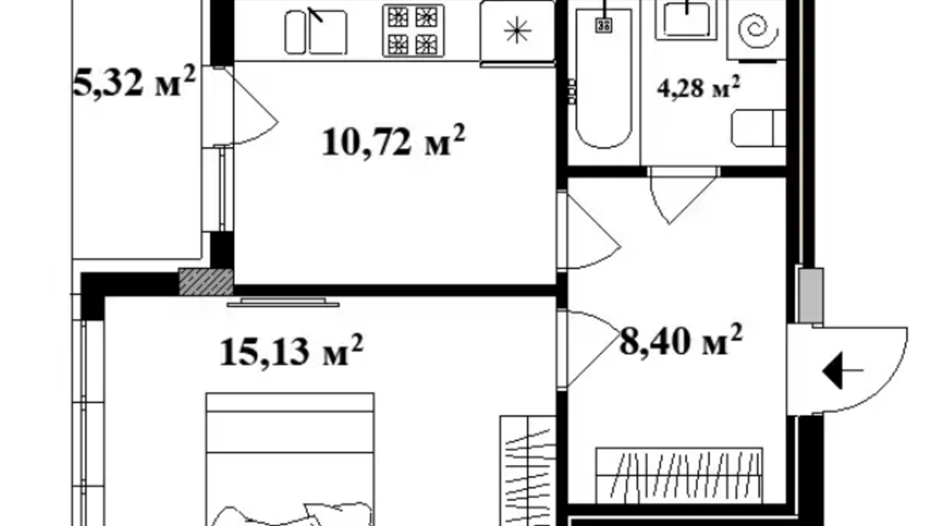 Планування 1-кімнатної квартири в ЖК Park Land 39 м², фото 389766