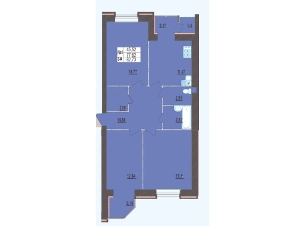 ЖК Левада Нова: планування 3-кімнатної квартири 82.73 м²