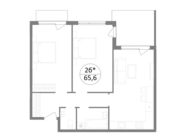 ЖК Грінвуд-2: планування 2-кімнатної квартири 65.4 м²