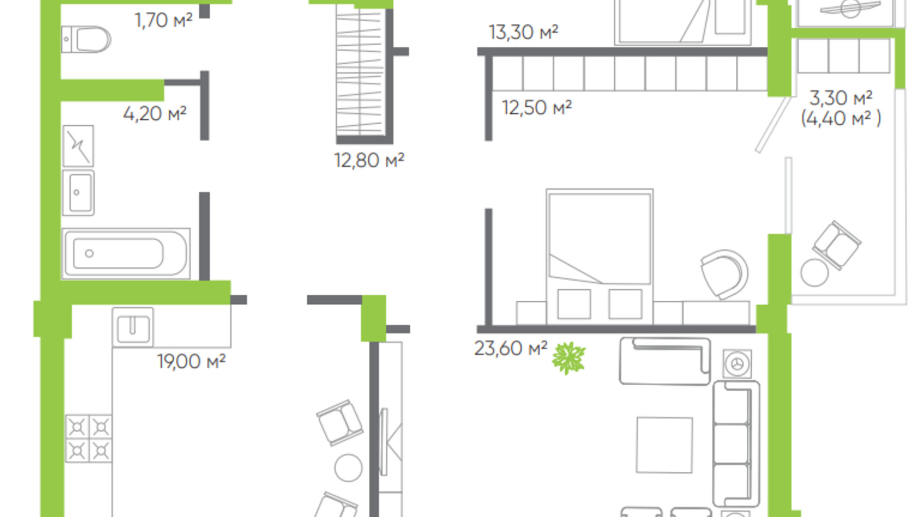 Планировка 3-комнатной квартиры в ЖК Оселя парк 96.1 м², фото 390198