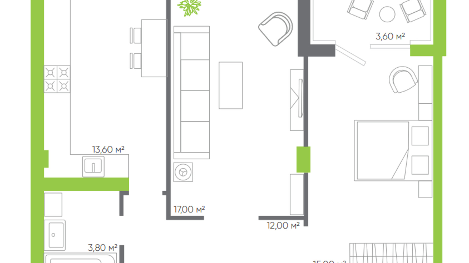 Планування 2-кімнатної квартири в ЖК Оселя парк 75.5 м², фото 390204