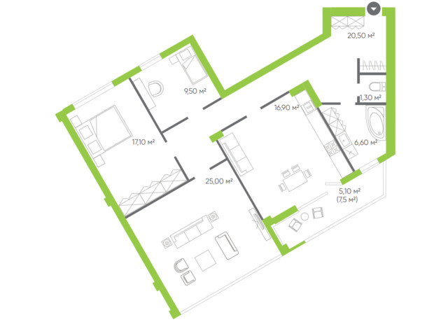 ЖК Оселя парк: планировка 3-комнатной квартиры 106 м²