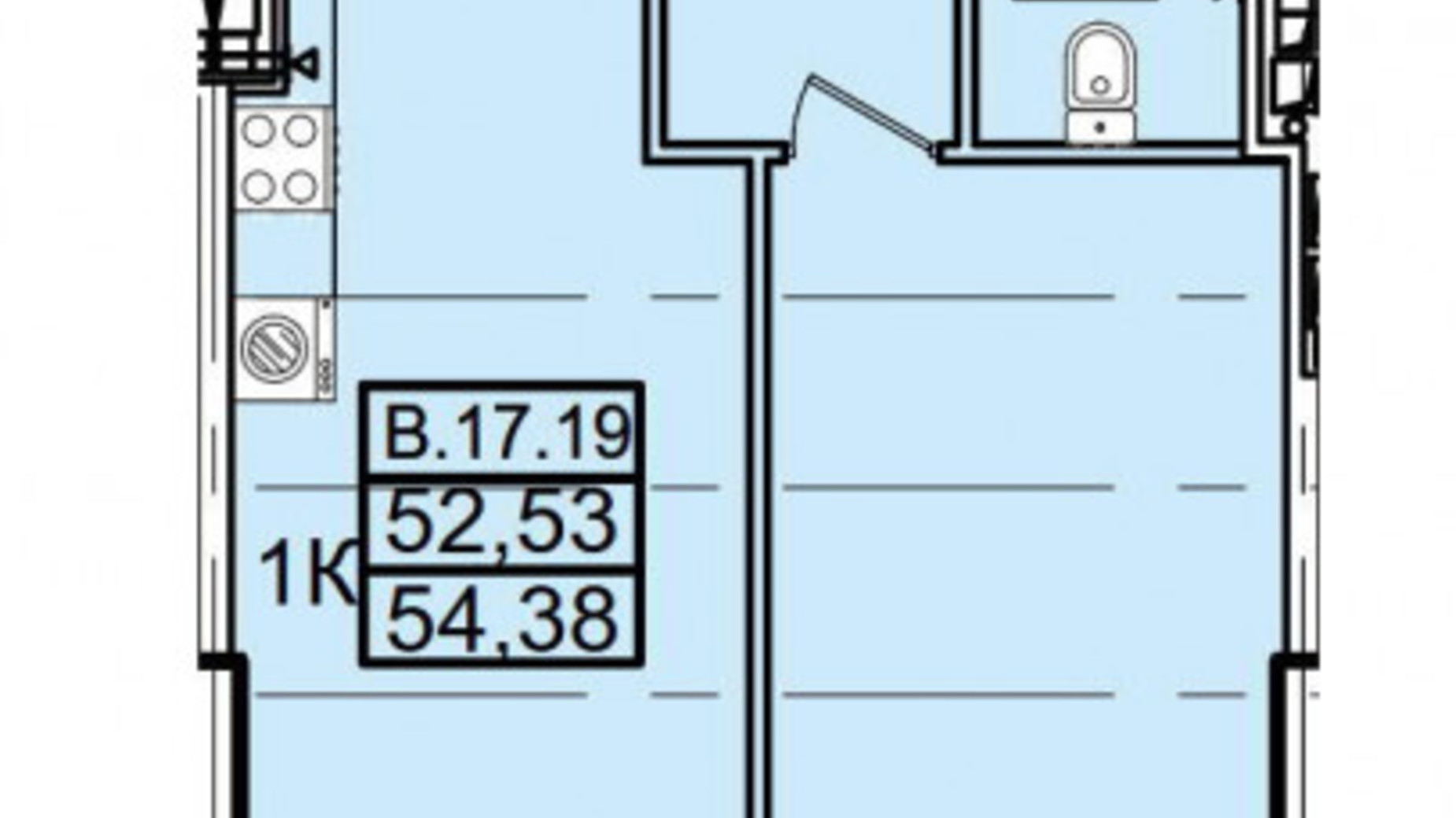 Планування 1-кімнатної квартири в ЖК Родос 54.38 м², фото 390287