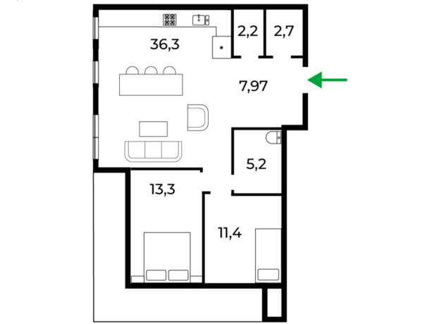 ЖК Sky Towers: планировка 3-комнатной квартиры 83 м²