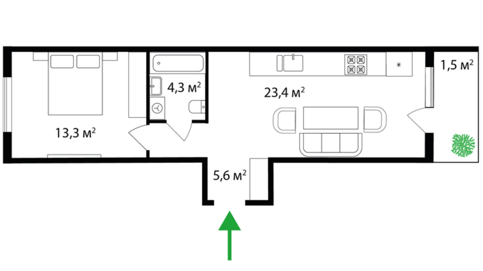 Планировка 1-комнатной квартиры в ЖК Park Land 46.8 м², фото 390598