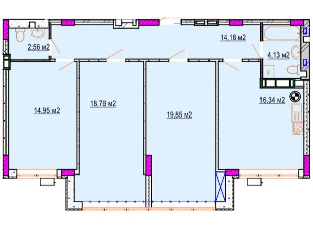 ЖК Колорит: планировка 3-комнатной квартиры 90.78 м²