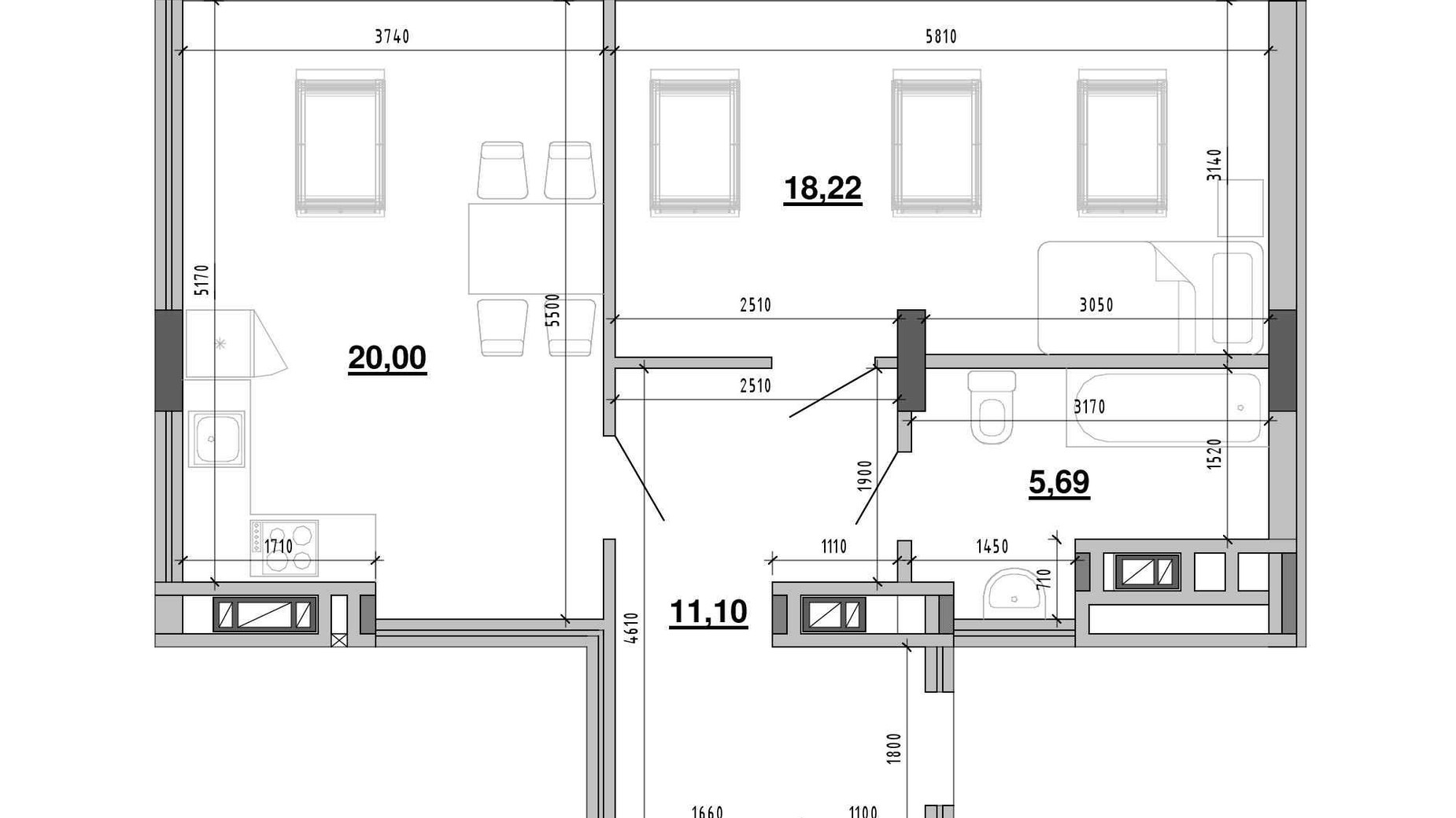 Планировка 1-комнатной квартиры в ЖК Містечко Підзамче 55.01 м², фото 391146