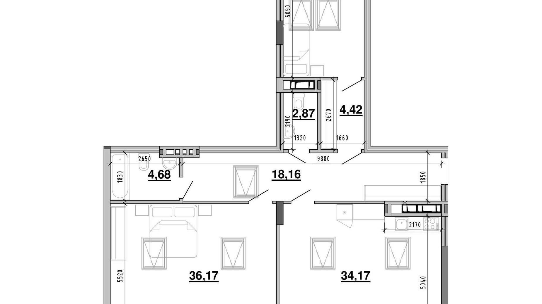 Планування 2-кімнатної квартири в ЖК Містечко Підзамче 116.5 м², фото 391158