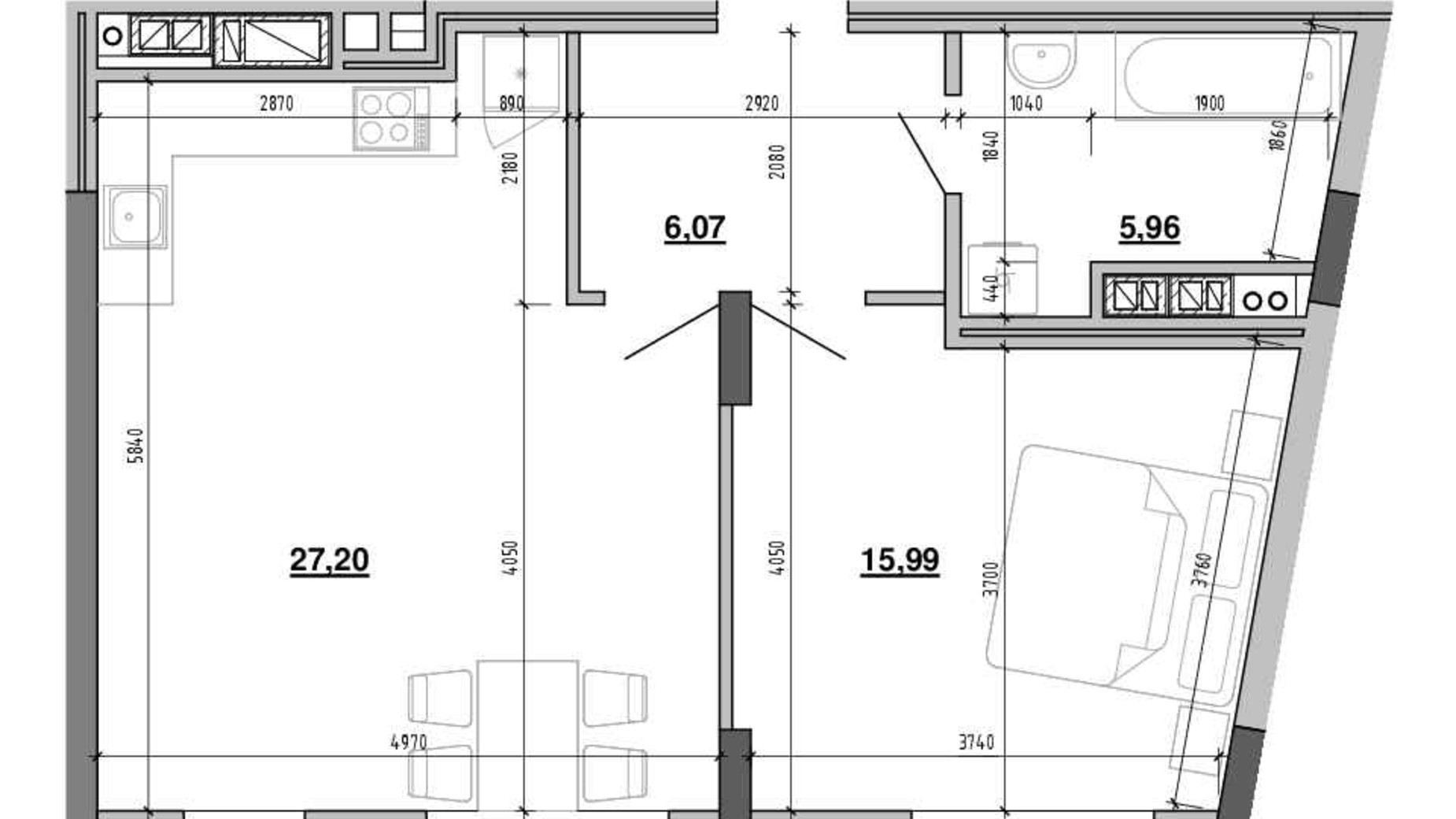 Планування 1-кімнатної квартири в ЖК Містечко Підзамче 55.22 м², фото 391163