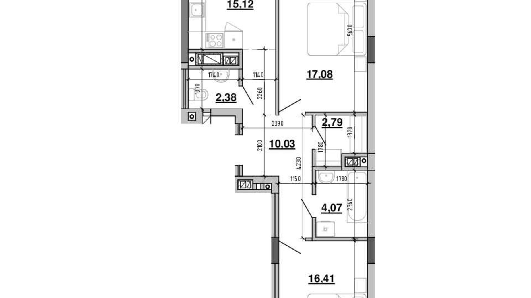 Планування 2-кімнатної квартири в ЖК Містечко Підзамче 71.49 м², фото 391164