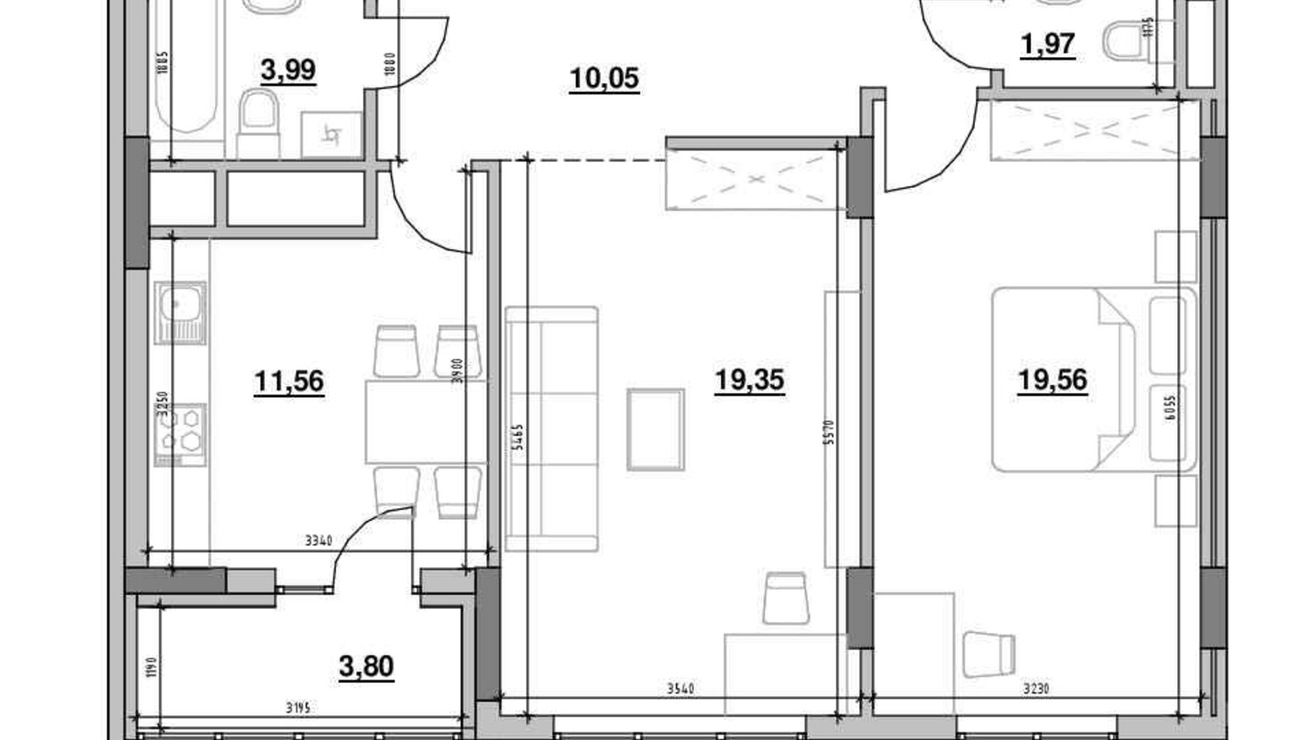 Планировка 2-комнатной квартиры в ЖК Америка 70.28 м², фото 391183