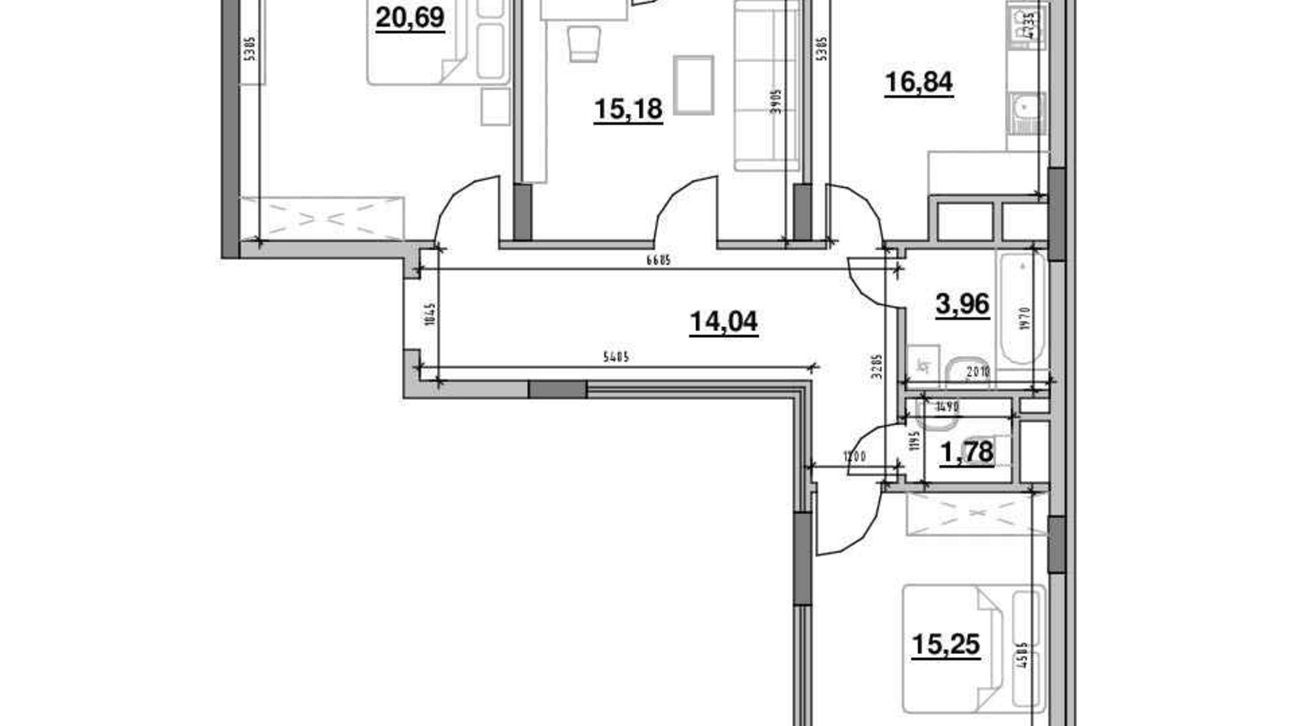 Планування 3-кімнатної квартири в ЖК Америка 95.86 м², фото 391187
