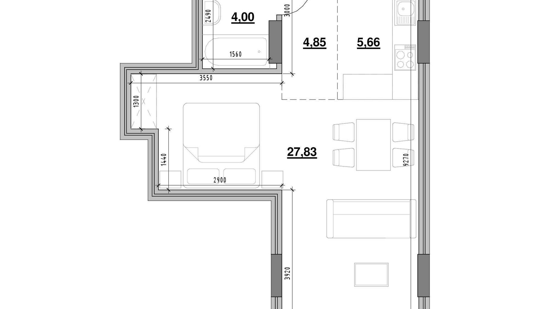Планування 1-кімнатної квартири в ЖК Америка 42.34 м², фото 391189