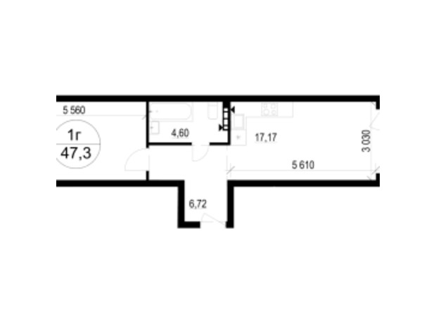 ЖК Гринвуд-3: планировка 1-комнатной квартиры 47.3 м²