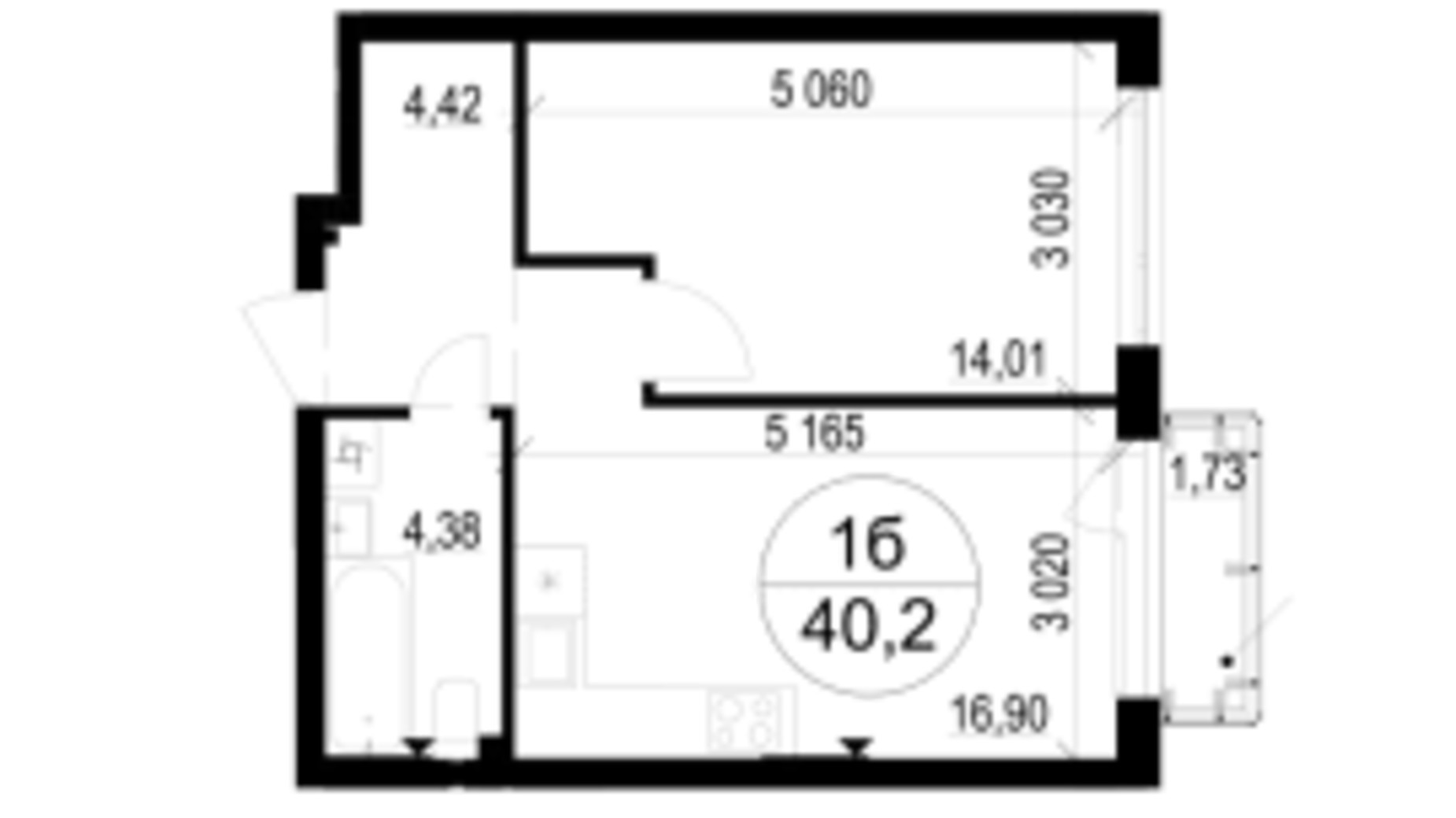 Планировка 1-комнатной квартиры в ЖК Гринвуд-3 40.4 м², фото 391605