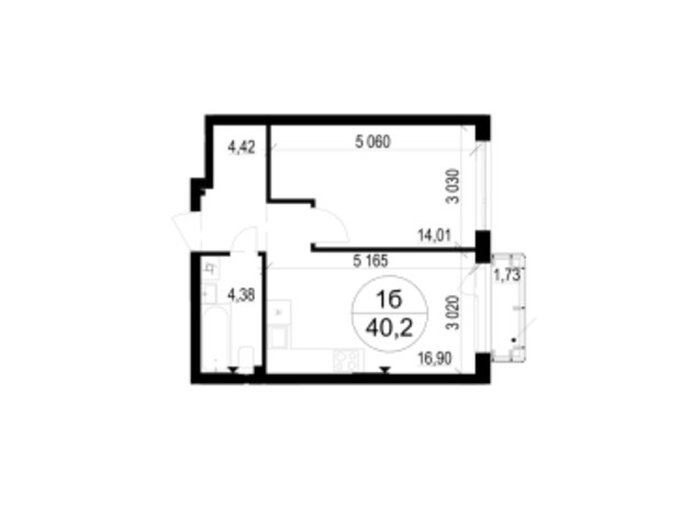 ЖК Грінвуд-3: планування 1-кімнатної квартири 40.4 м²