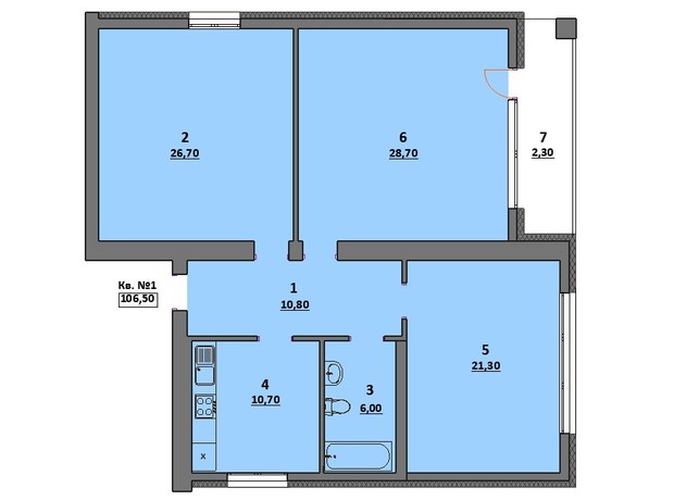 Клубний будинок на Автокразівському бульварі: планування 3-кімнатної квартири 106.5 м²