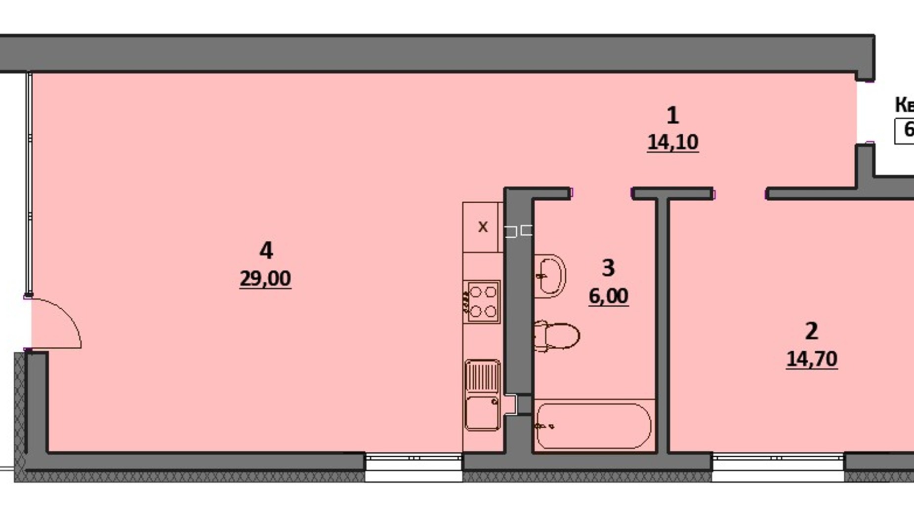 Планировка 2-комнатной квартиры в Клубный дом на Автокразовском бульваре 66.1 м², фото 391644