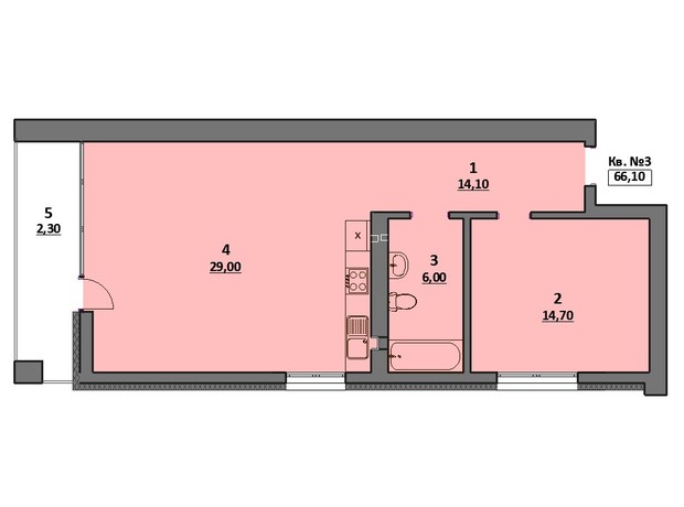 Клубний будинок на Автокразівському бульварі: планування 2-кімнатної квартири 66.1 м²