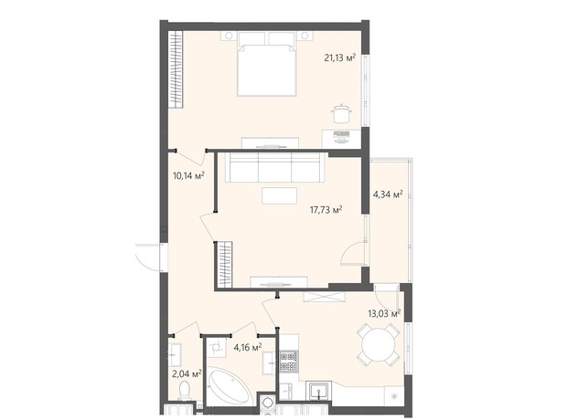ЖК Greenhouse City: планування 2-кімнатної квартири 72.57 м²