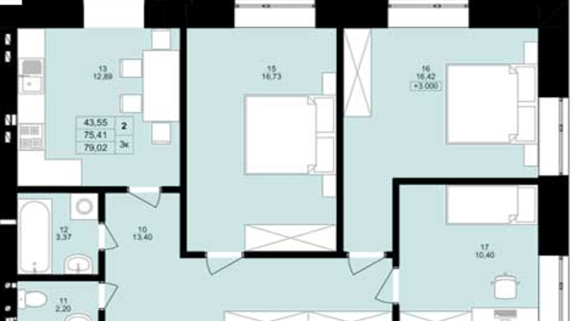 Планировка 3-комнатной квартиры в ЖК Затишний двір 79.02 м², фото 392449