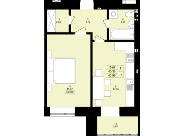 ЖК Затишний двір: планування 1-кімнатної квартири 47.6 м²
