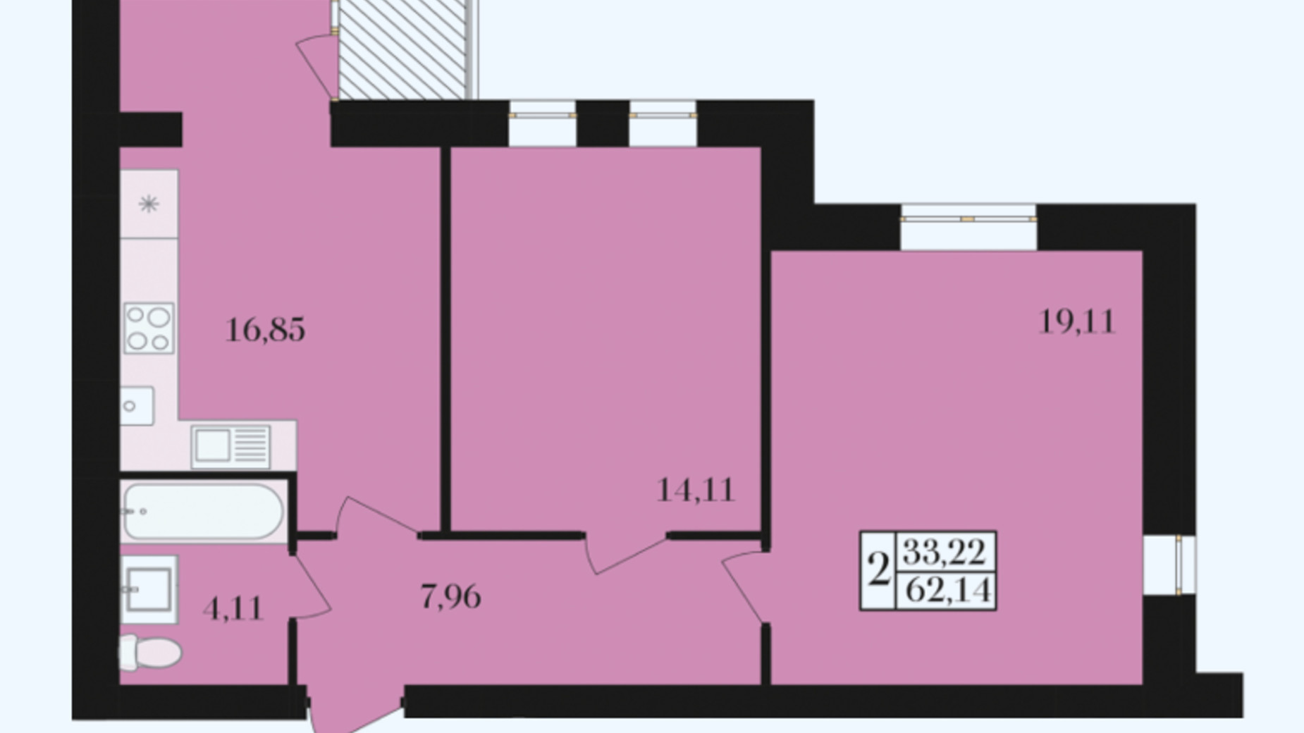 Планировка 2-комнатной квартиры в ЖК Элегант 62.14 м², фото 392893