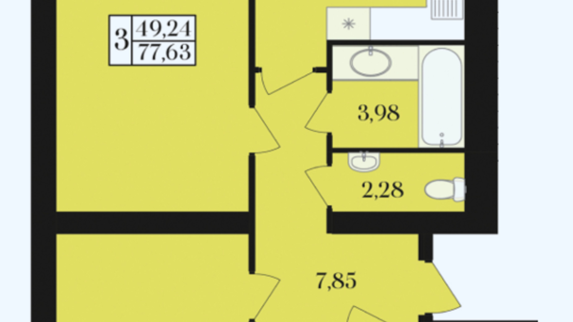 Планування 3-кімнатної квартири в ЖК Елегант 77.63 м², фото 392898