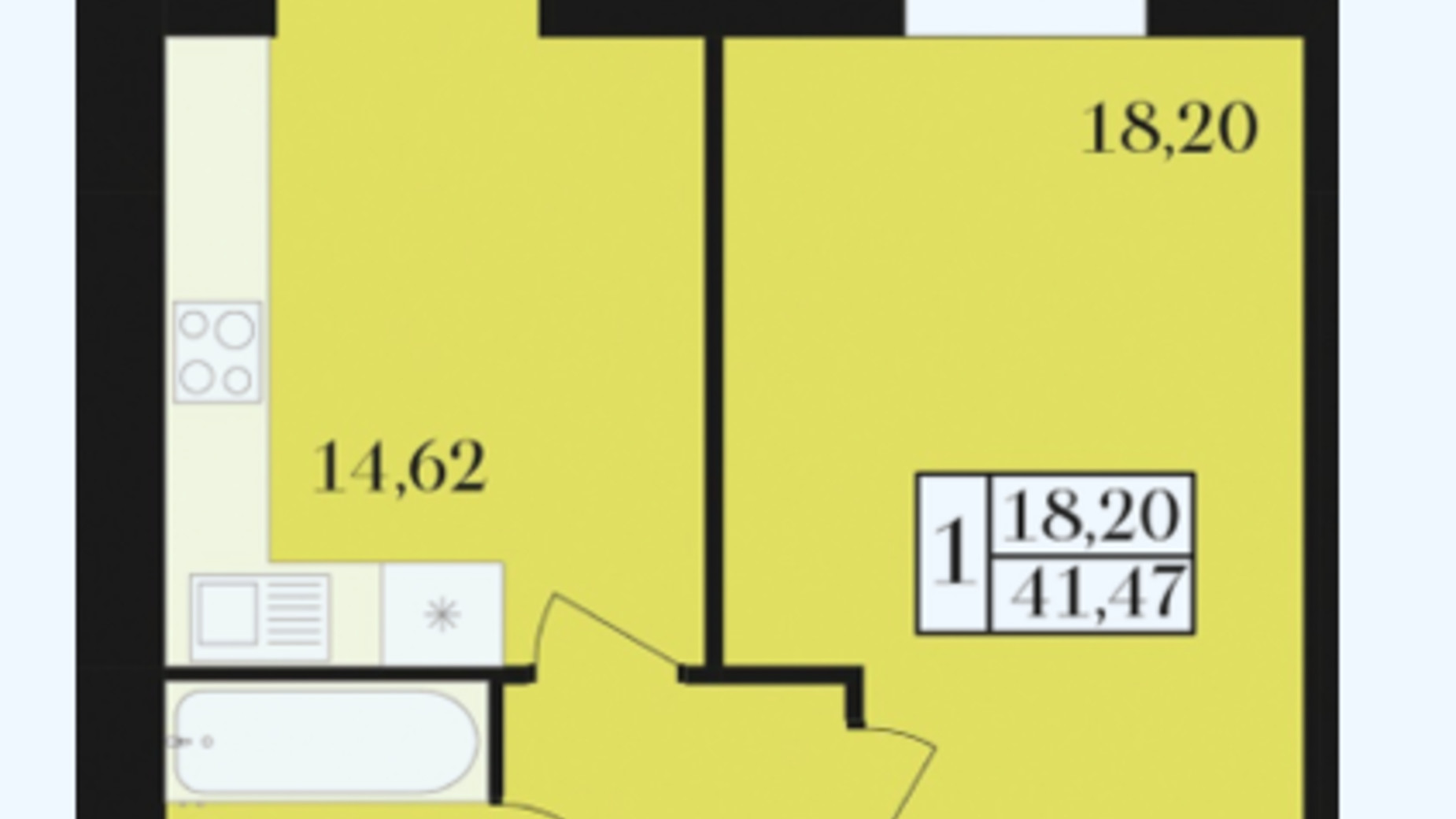 Планировка 1-комнатной квартиры в ЖК Элегант 41.47 м², фото 392904