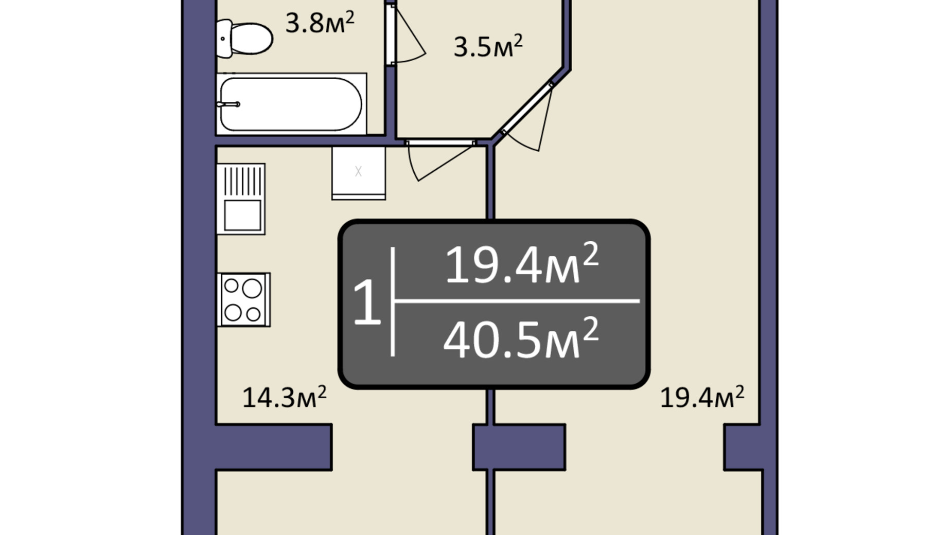 Планировка 1-комнатной квартиры в ЖК Dream Park 40.5 м², фото 392999