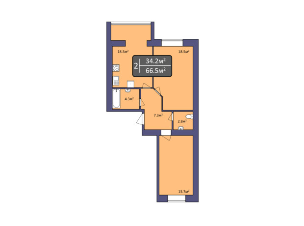 ЖК Dream Park: планировка 2-комнатной квартиры 66.5 м²