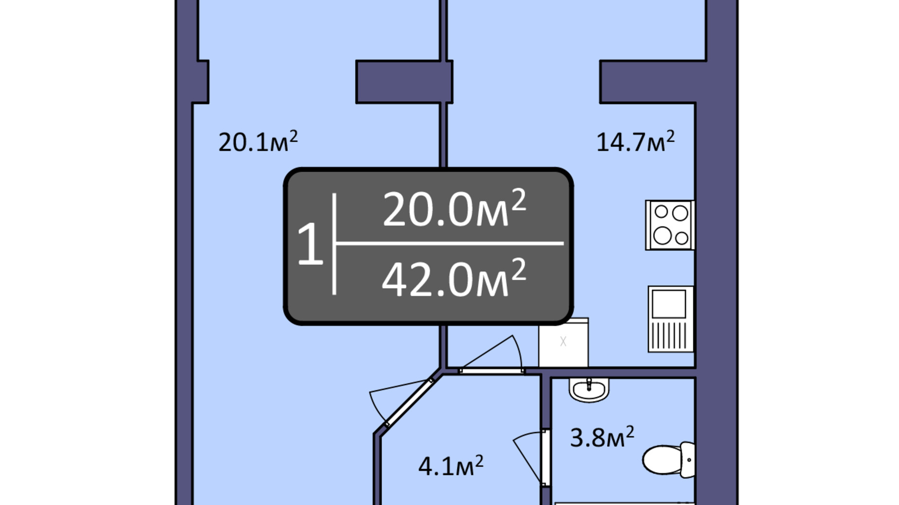 Планування 1-кімнатної квартири в ЖК Dream Park 42 м², фото 393001