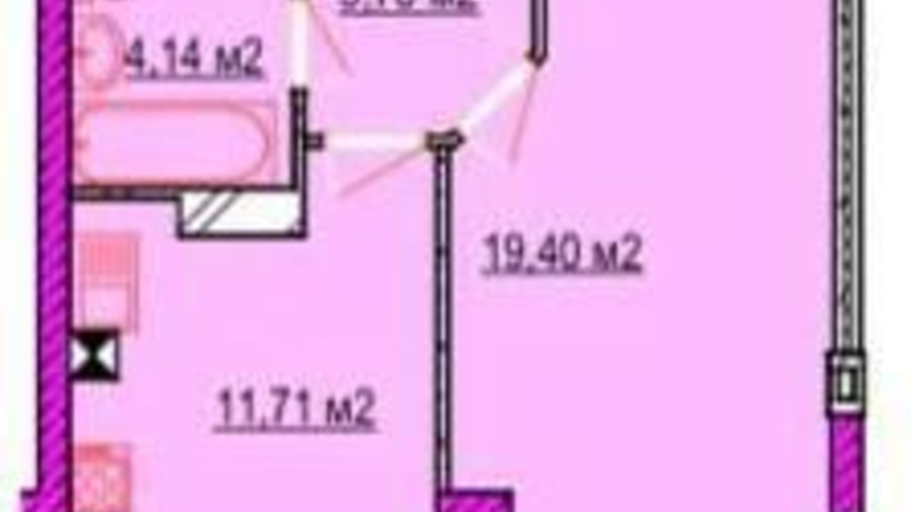 Планування 1-кімнатної квартири в ЖК Фортечна 39.01 м², фото 393213