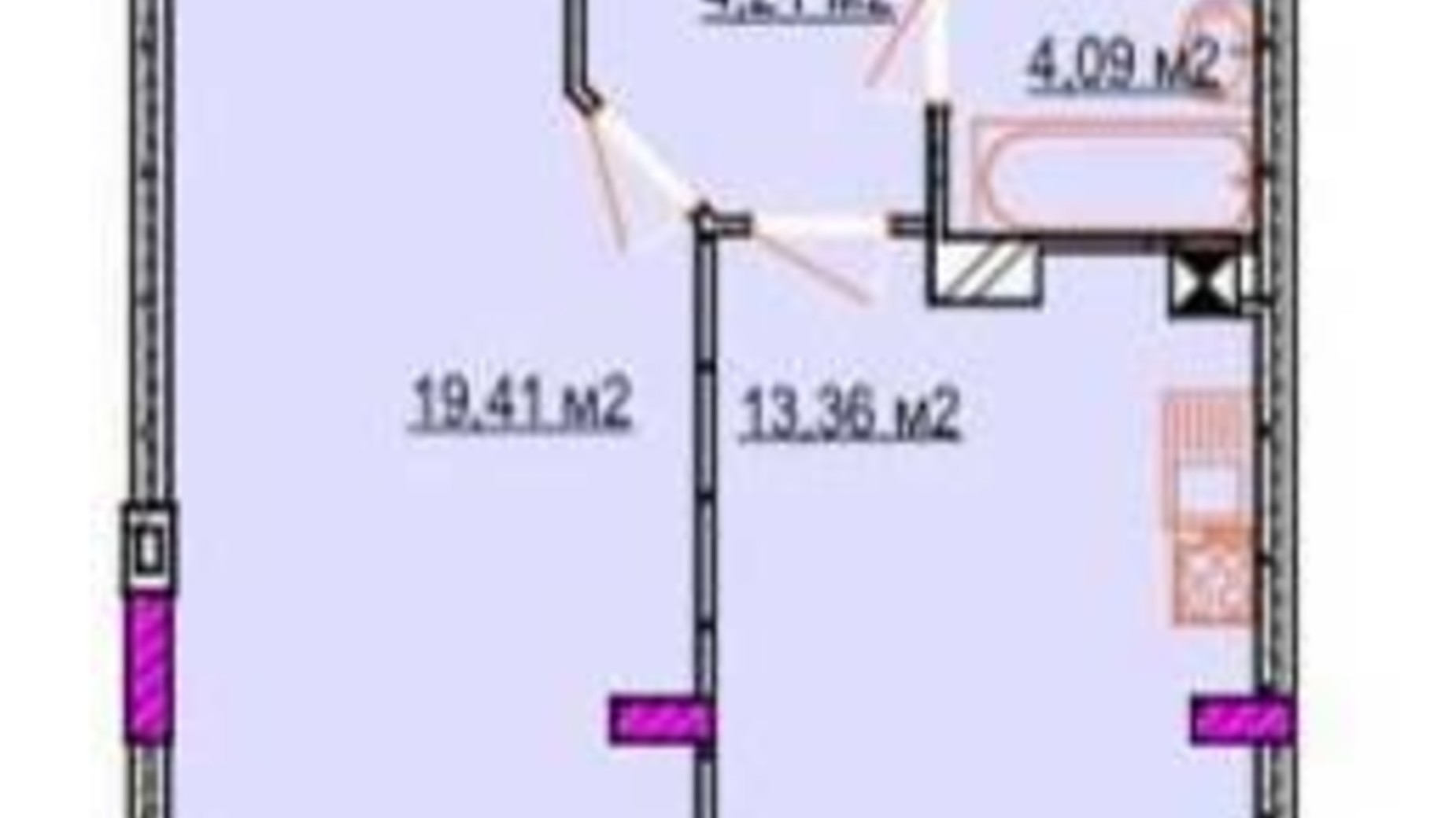 Планування 1-кімнатної квартири в ЖК Фортечна 47.01 м², фото 393216