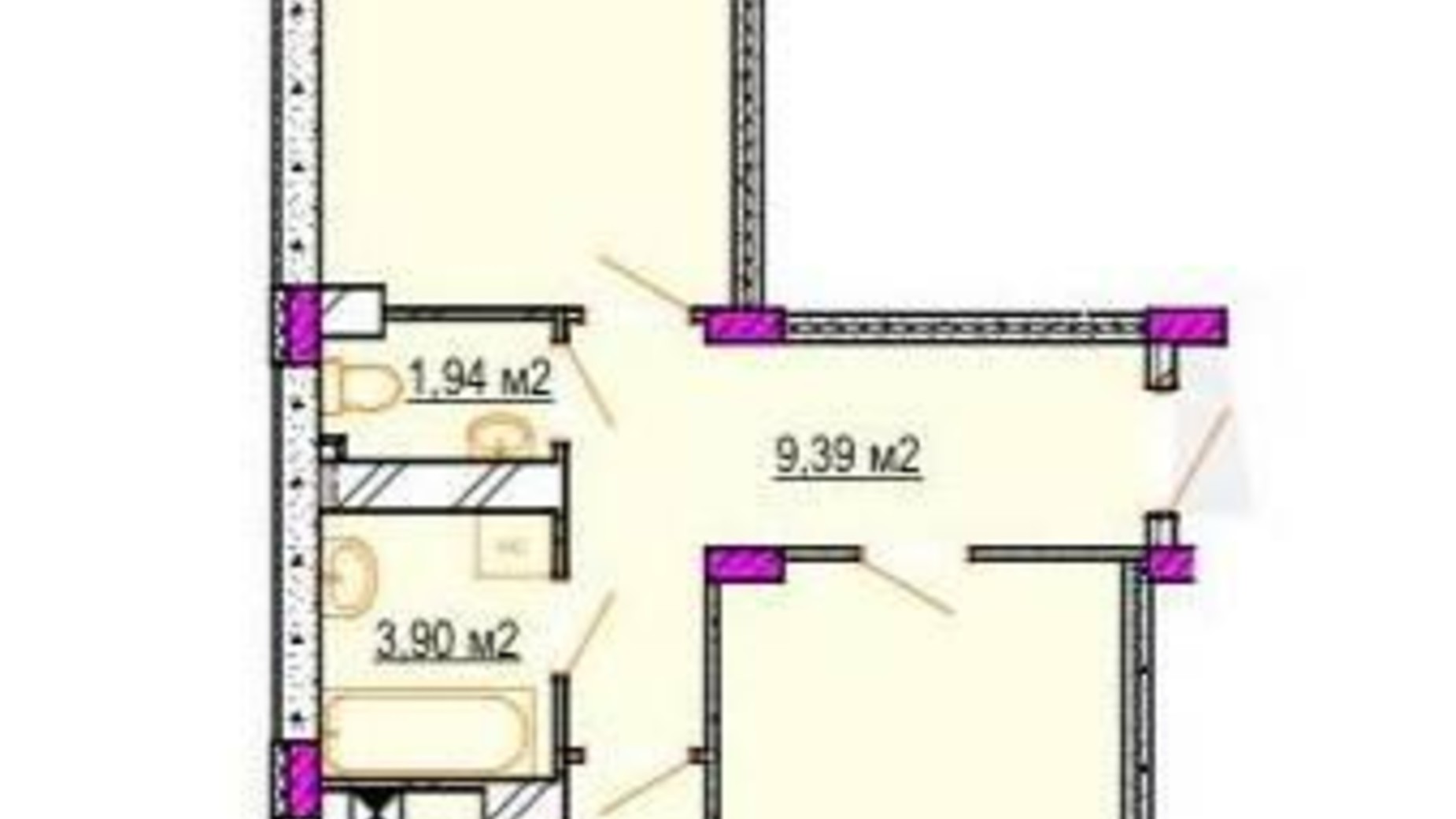 Планировка 2-комнатной квартиры в ЖК Фортечна 74.71 м², фото 393220