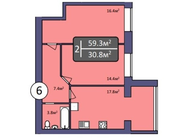 ЖК Dream Park: планировка 2-комнатной квартиры 62.3 м²