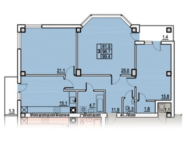 ЖК Панорамний: планування 3-кімнатної квартири 99.4 м²