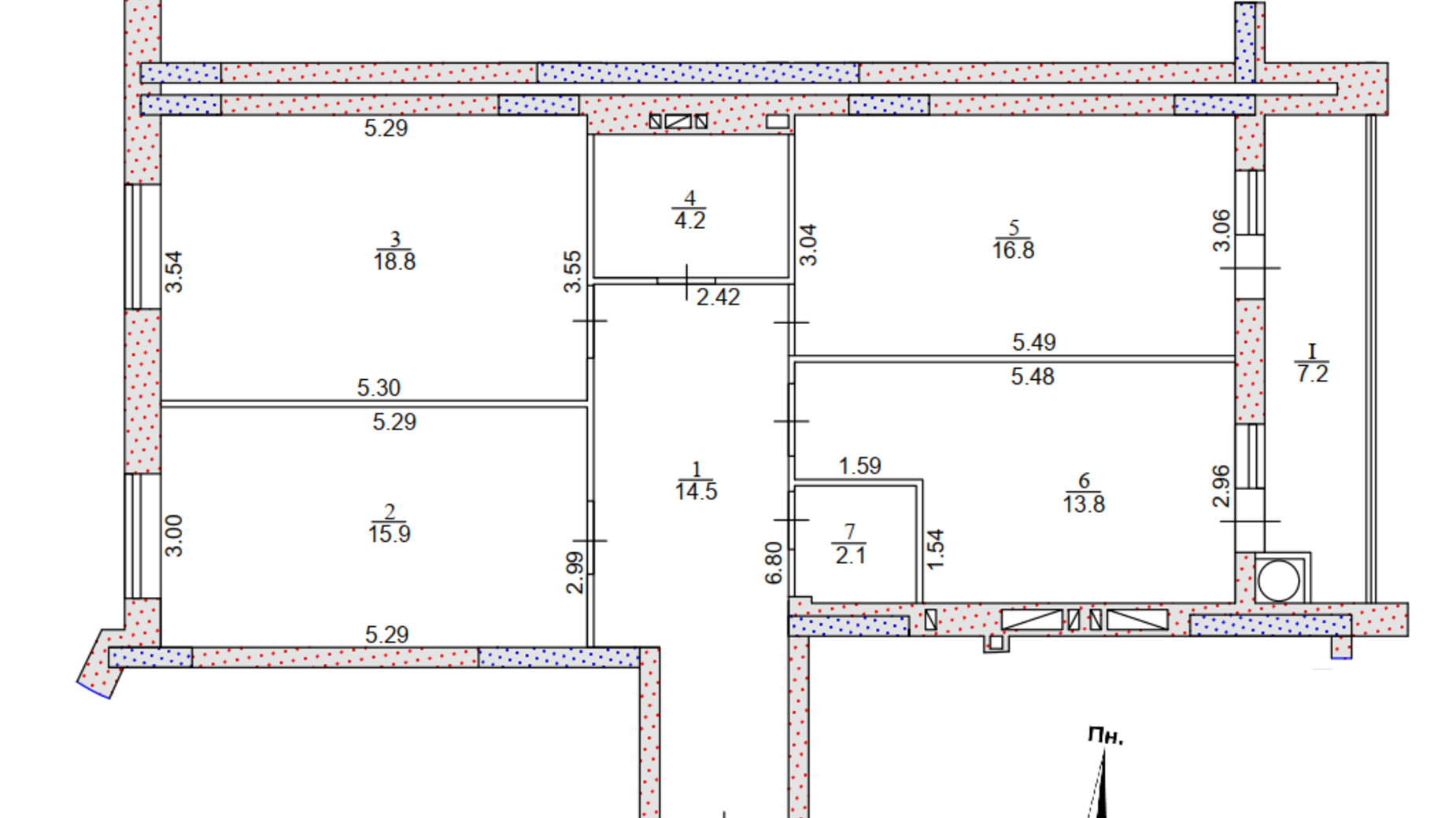 Планування 3-кімнатної квартири в ЖК Панорама 93.3 м², фото 394051