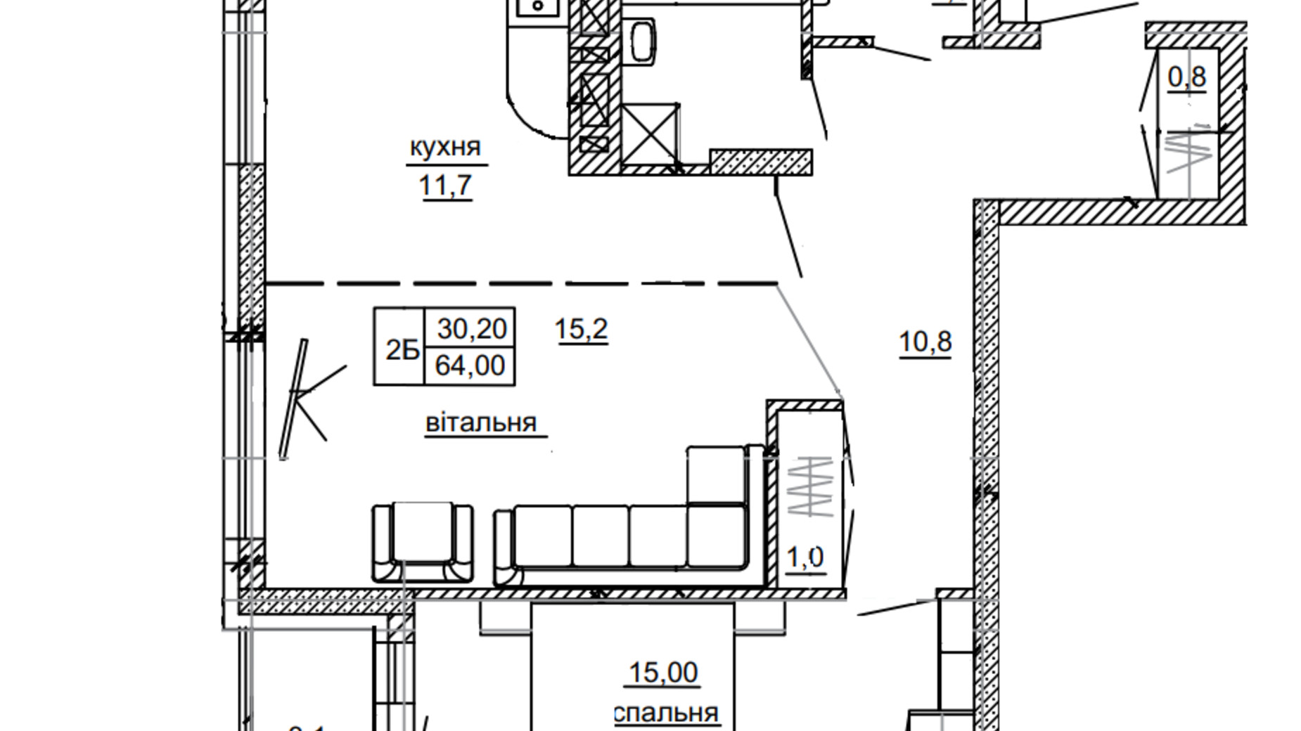 Планировка 2-комнатной квартиры в ЖК Beverly Hills 64 м², фото 394082