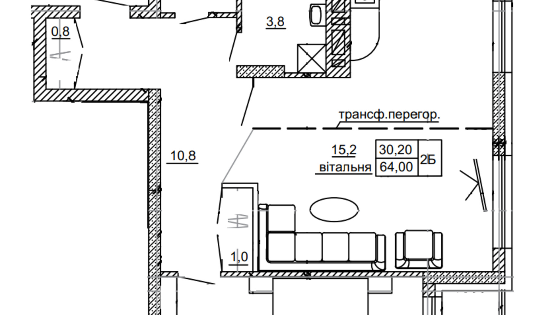 Планировка 2-комнатной квартиры в ЖК Beverly Hills 64 м², фото 394084