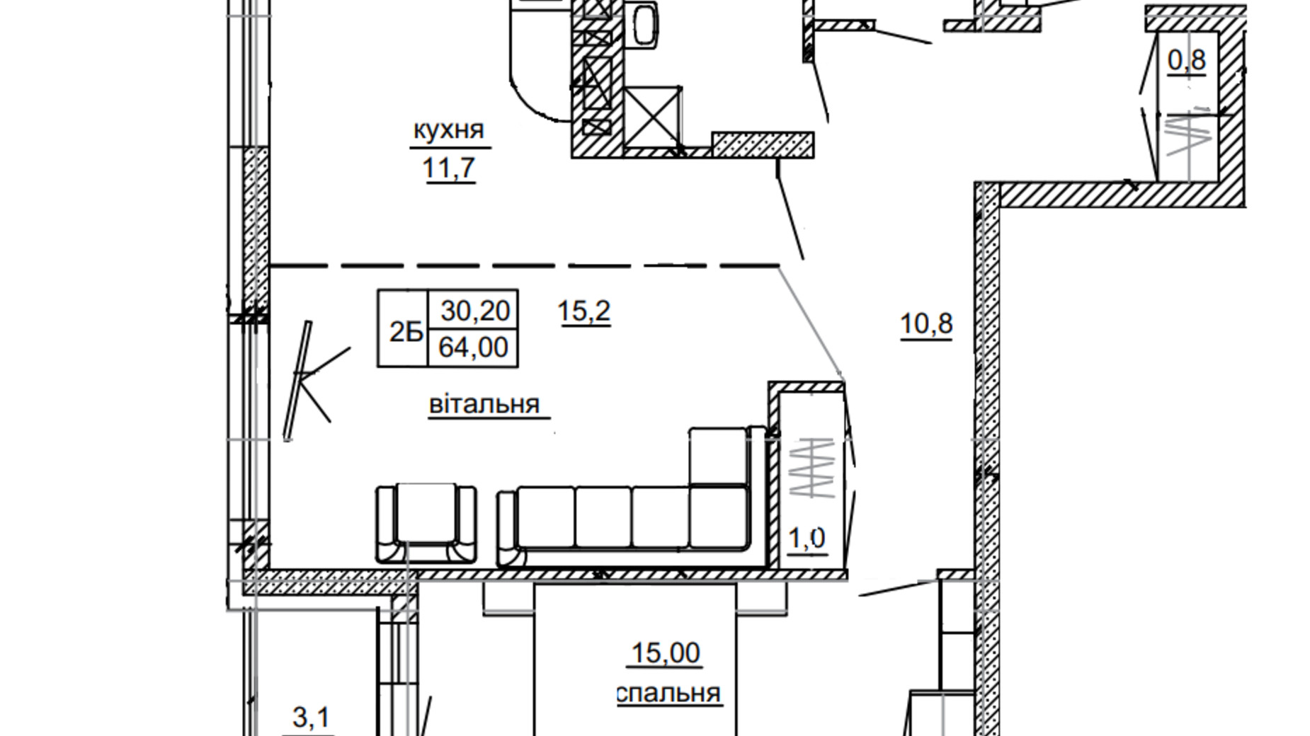 Планування 2-кімнатної квартири в ЖК Beverly Hills 64 м², фото 394086