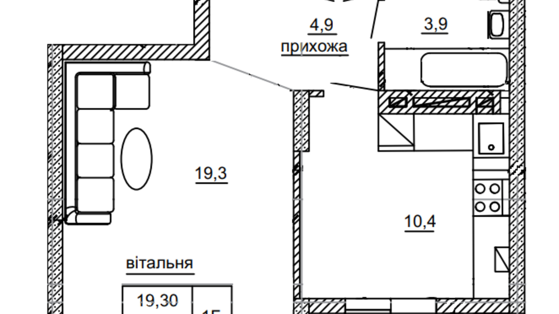 Планировка 1-комнатной квартиры в ЖК Beverly Hills 43.6 м², фото 394089