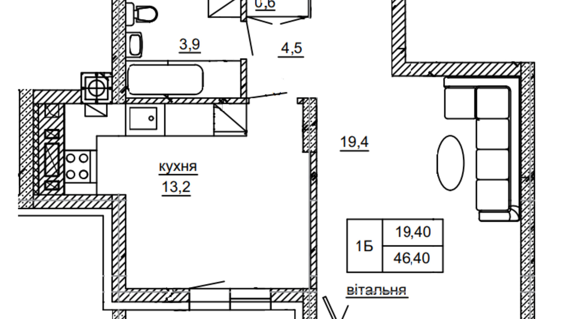 Планировка 1-комнатной квартиры в ЖК Beverly Hills 46.4 м², фото 394091